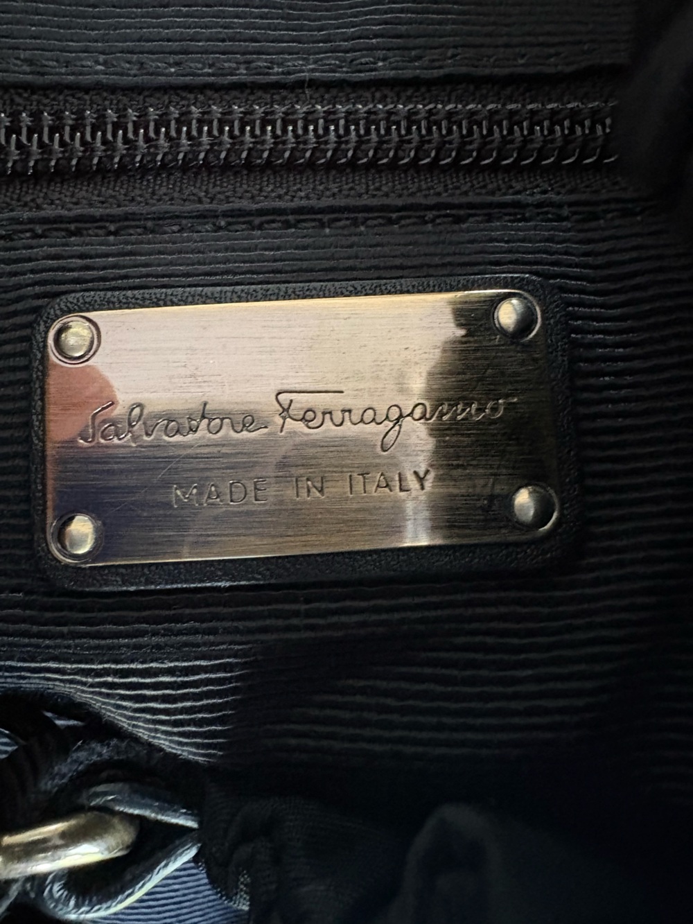 Salvatore Ferragamo Black Nylon Shoulder Bag with Chain-Detail Handles - Picture 6 of 13